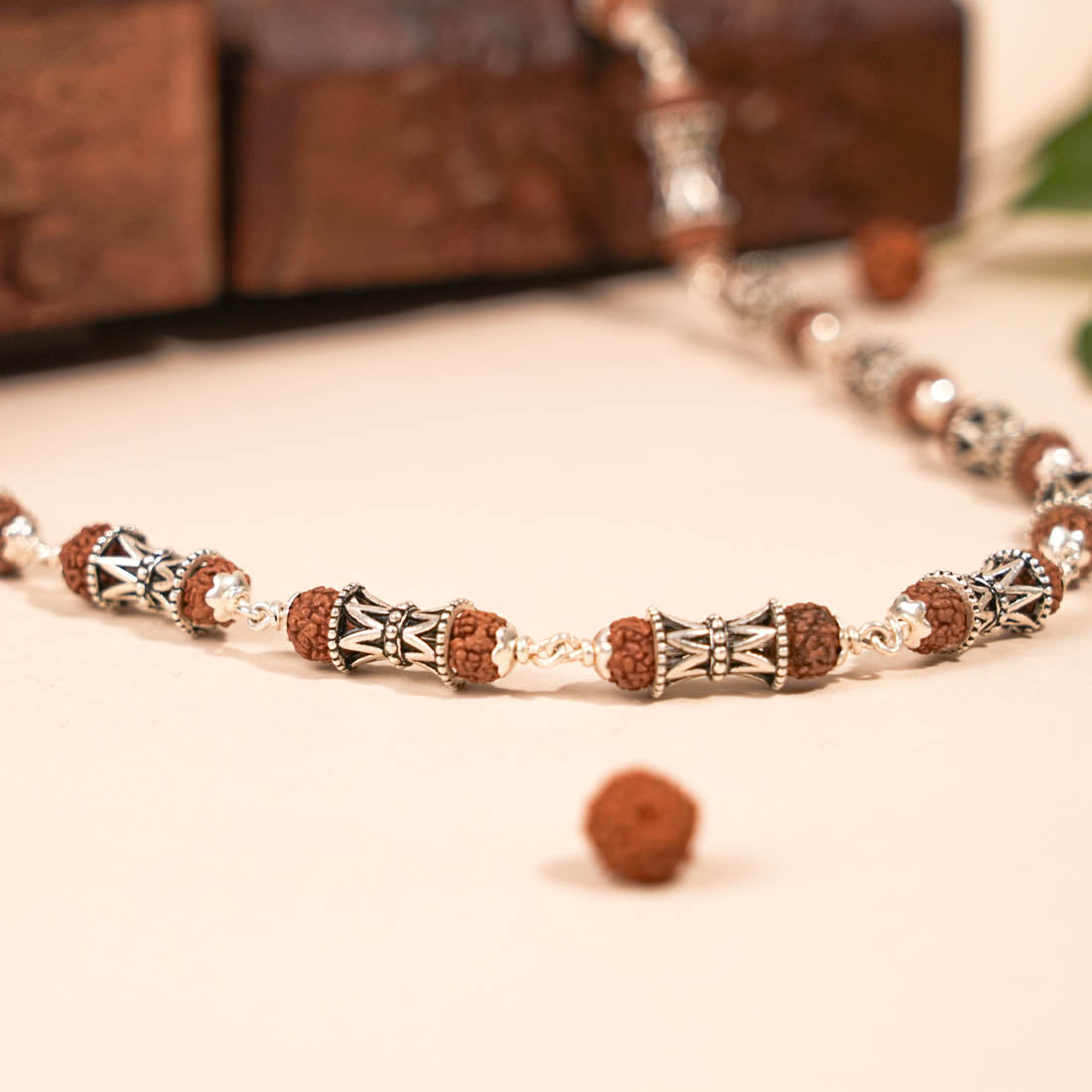 Rudraksha Silver Mala (Damru Beads)