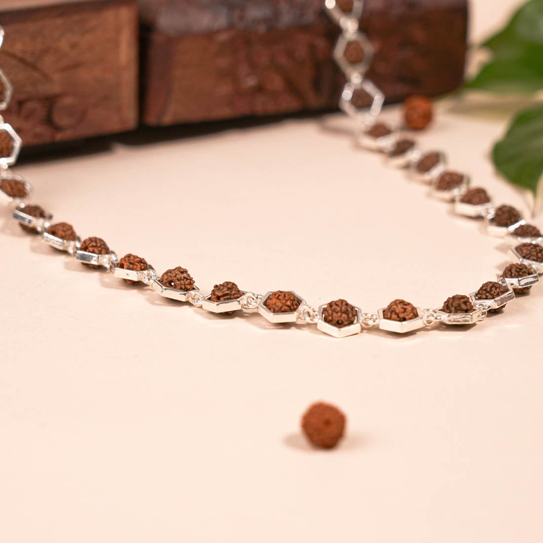 Rudraksha Silver Mala (Hexagon Ring)