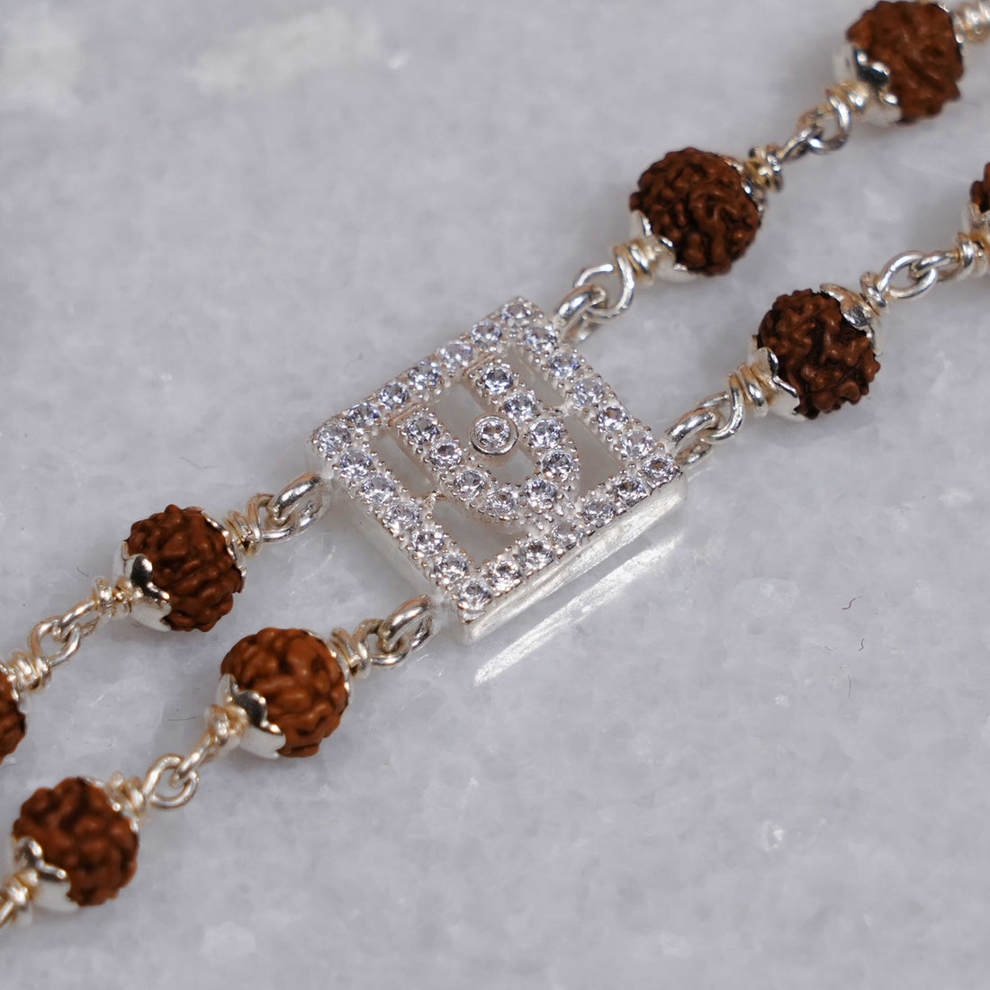 Rudraksha Silver BAPS Tilak Double Line Bracelet