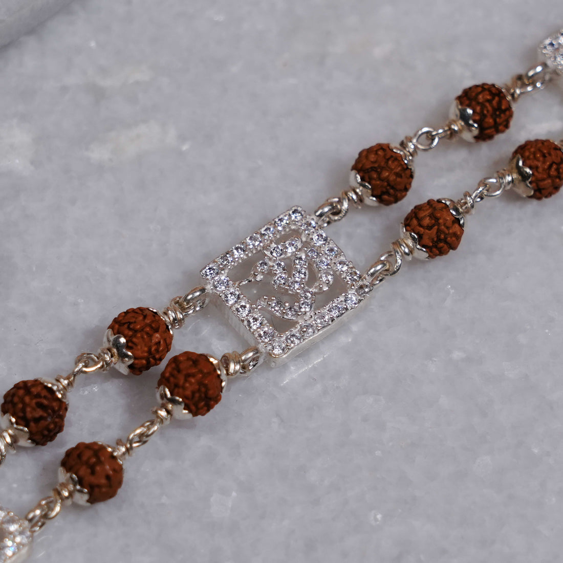Rudraksha Silver Three Om double line Bracelet