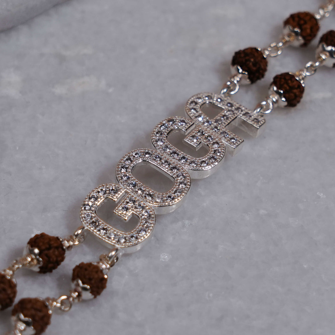 Rudraksha Silver Goga Brooch Double Line Bracelet