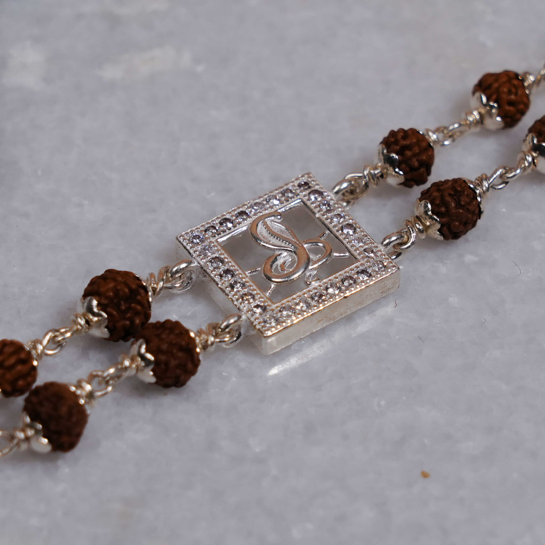 Rudraksha Silver Naag Double Line Bracelet