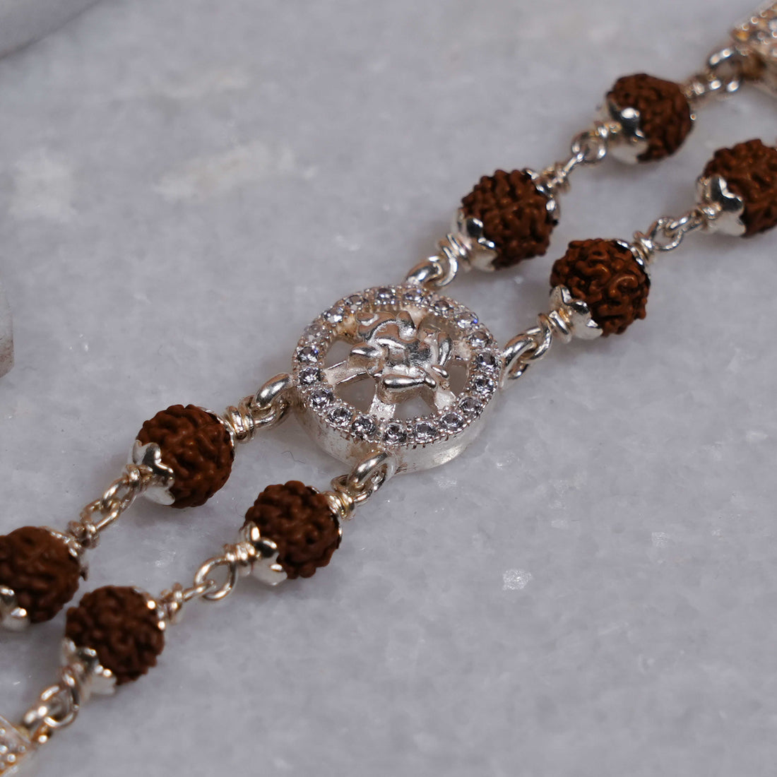 Rudraksha Silver Ganesh Double Line Bracelet