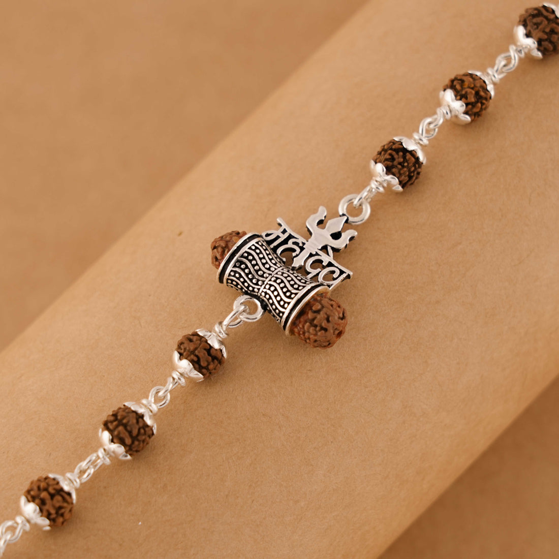 Rudraksha Silver Trishul With Mahadev Bracelet