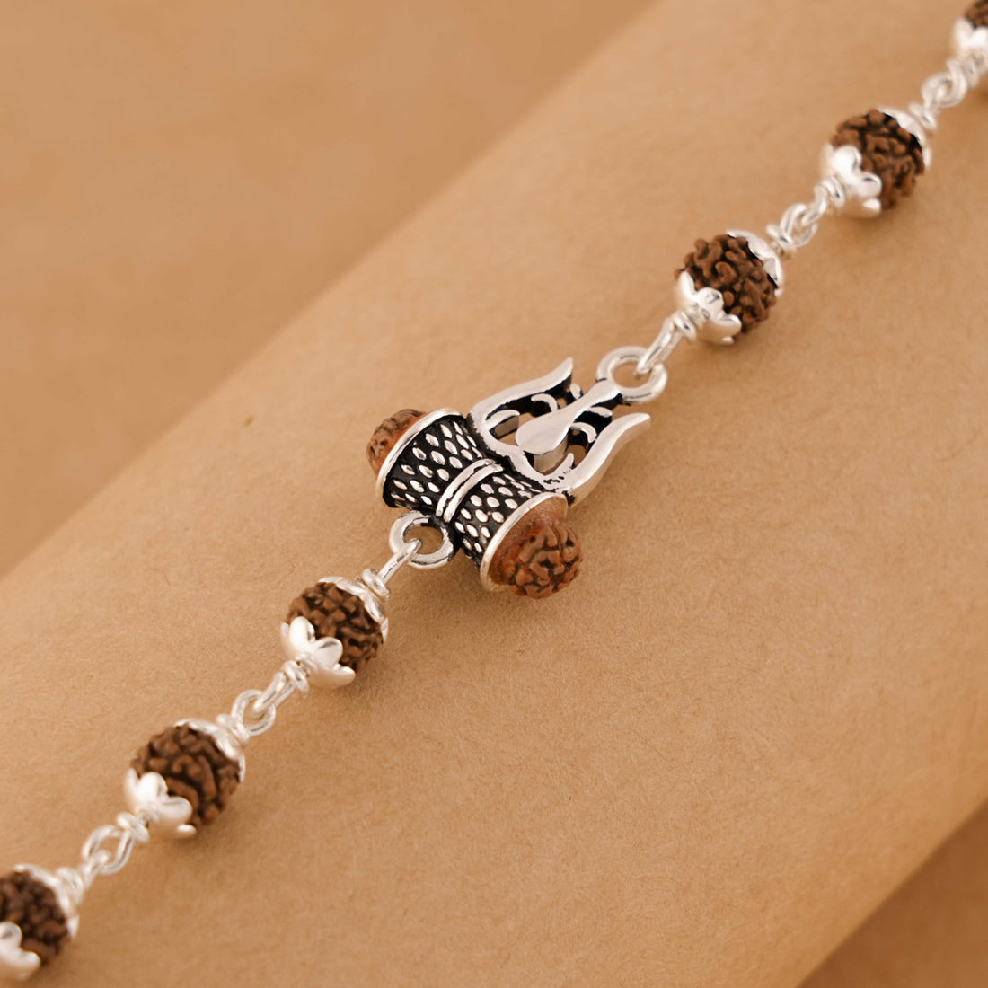 Rudraksha Silver Bracelet with Om Damru Bracelet