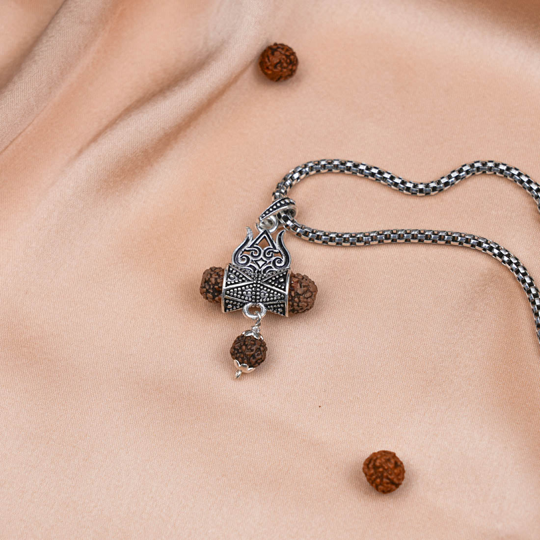 Rudraksha Trishul Pendant With Silver Chain