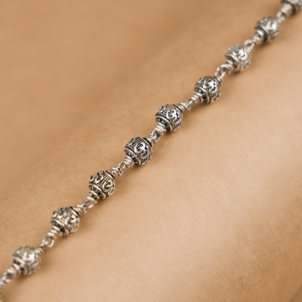 Om Silver Beads Bracelet