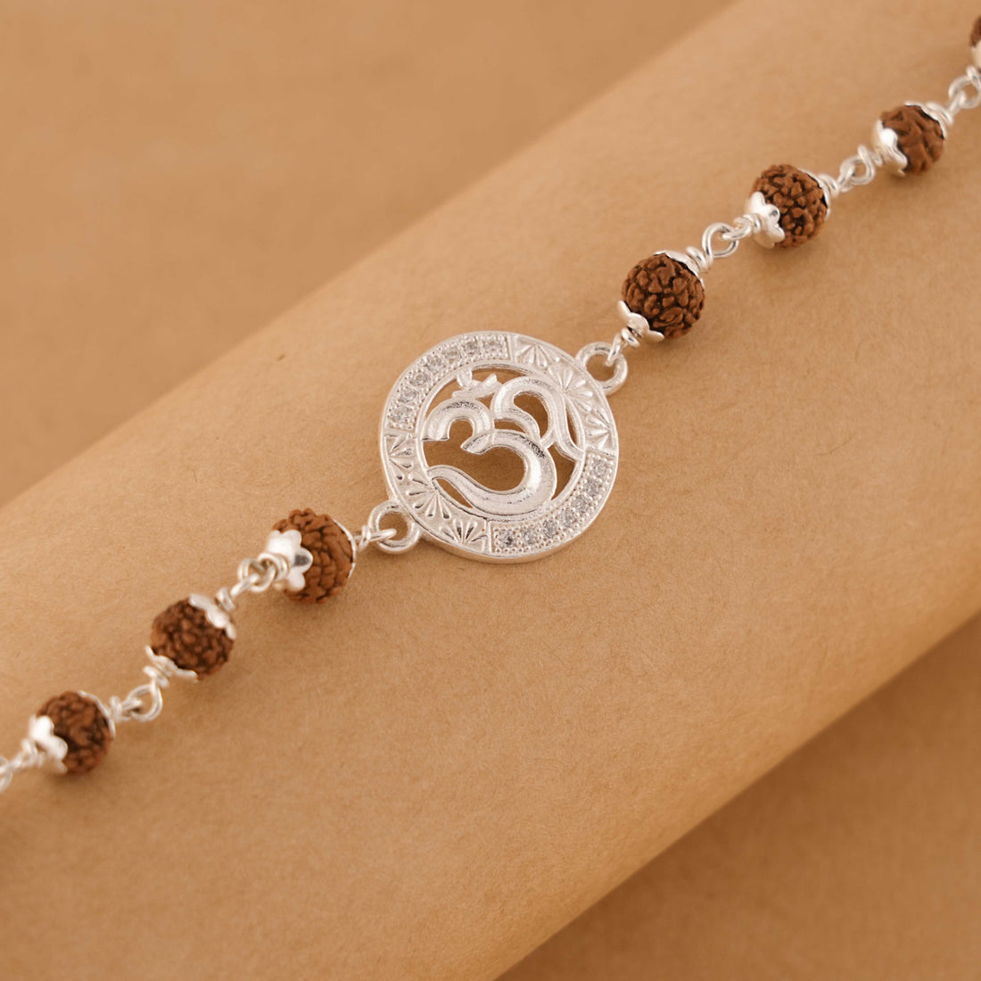 Rudraksha Silver bracelet with Om Single Line for men