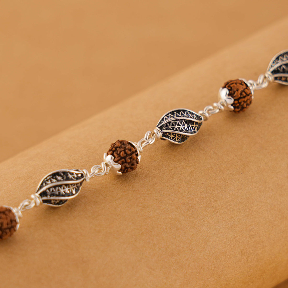 Rudraksha Silver Marquise Beads Bracelet.