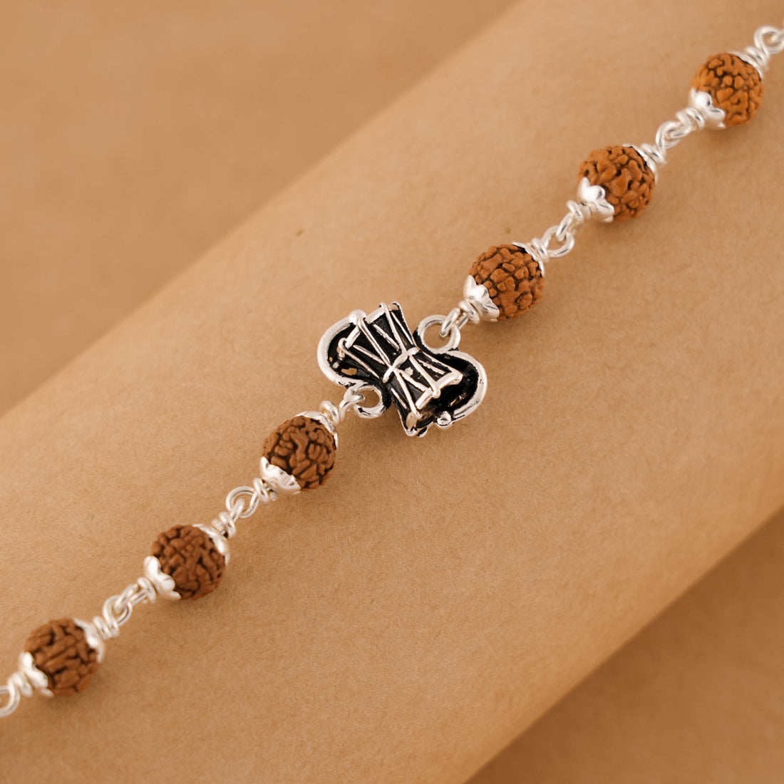 Rudraksha Silver Shiva Damru Bracelet Single