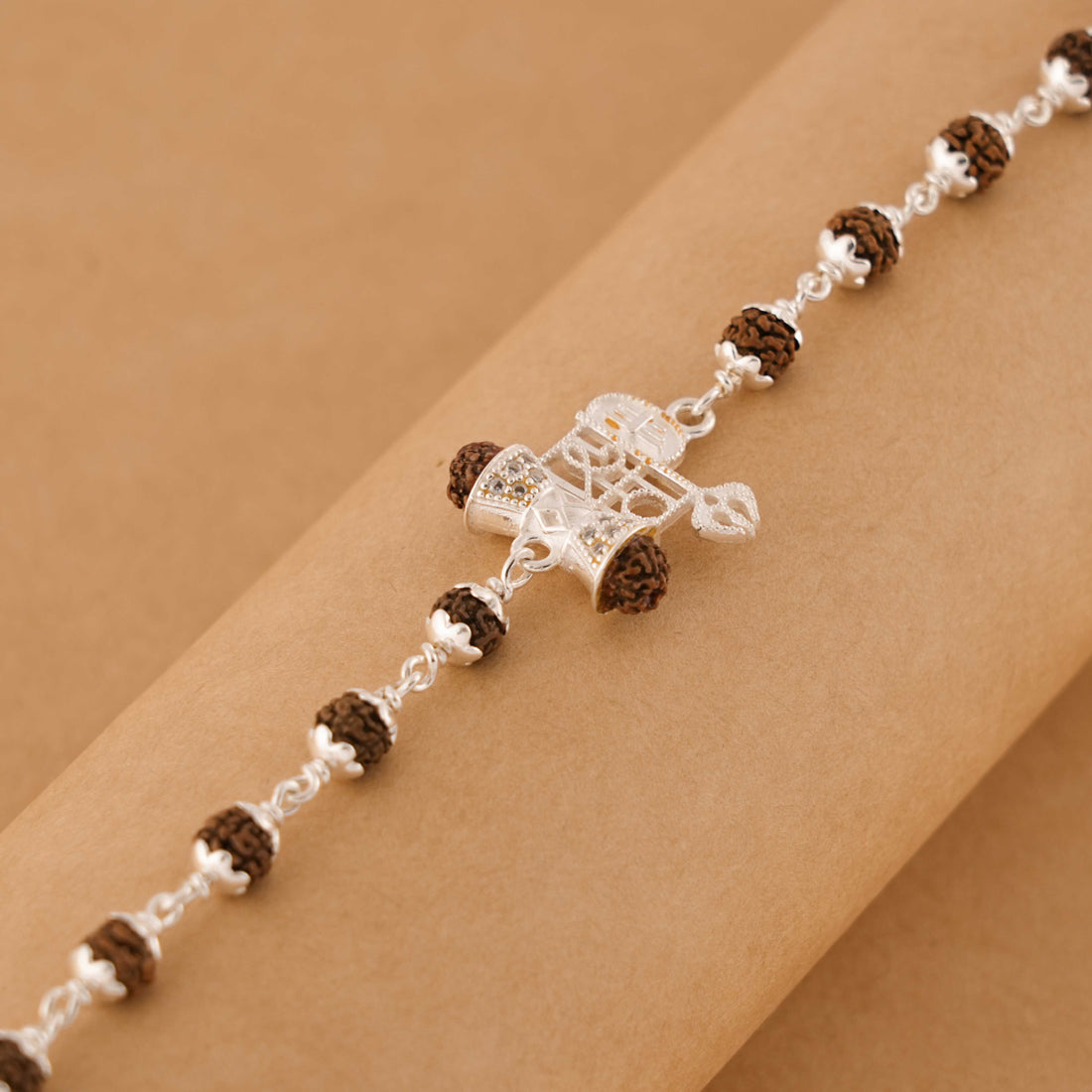 Rudraksha Silver Shiv and Trishul  Damru Bracelet
