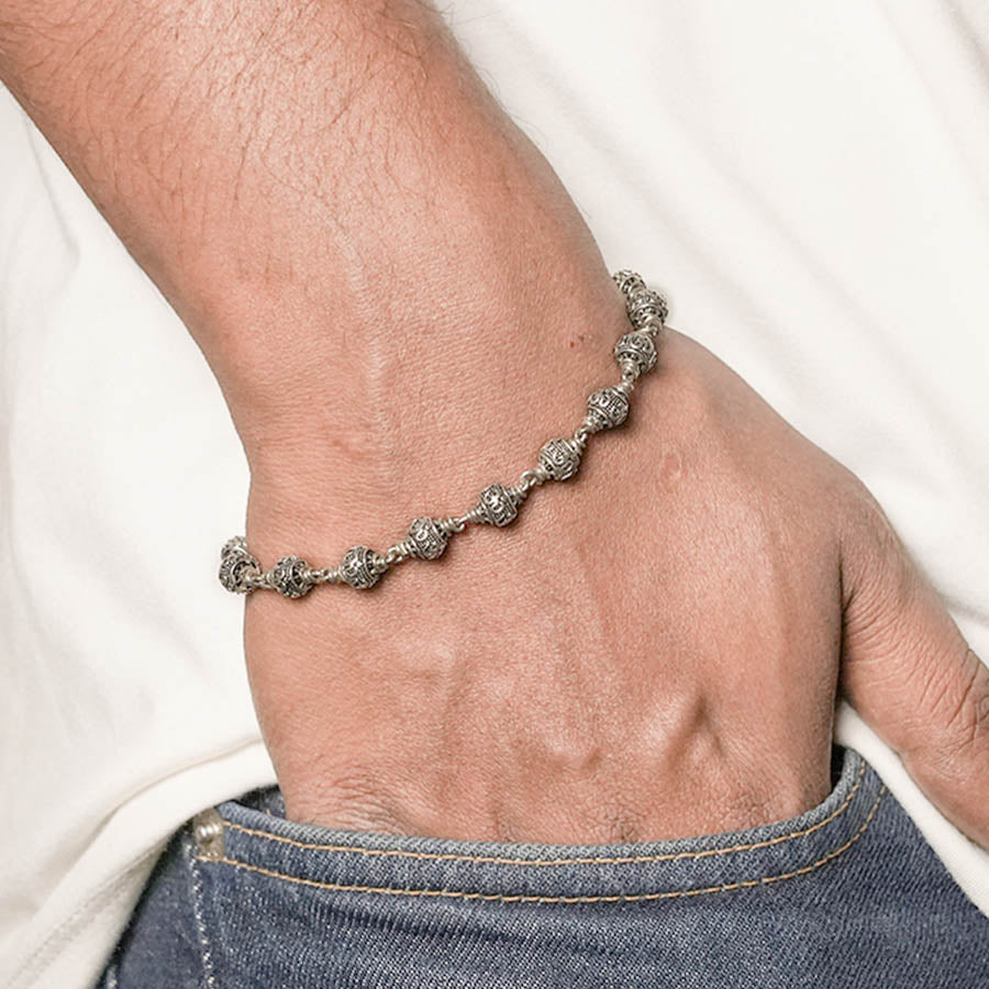 Om Silver Beads Bracelet