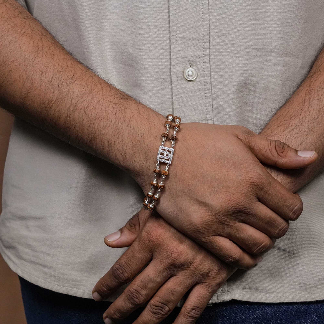 Rudraksha Silver BAPS Tilak double line Bracelet