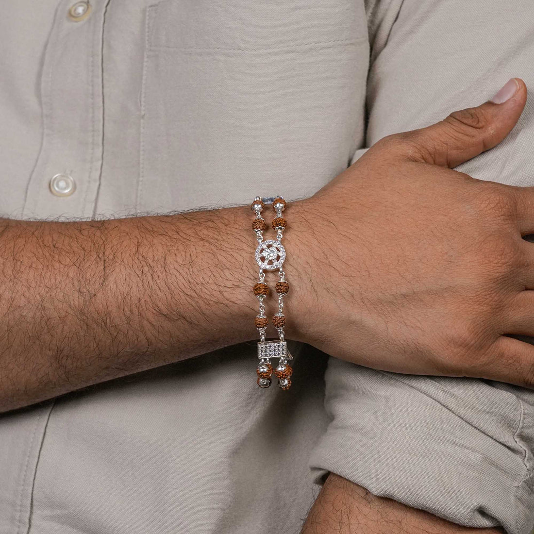 Authentic Rudraksha Silver Ganesh Double Line Bracelet