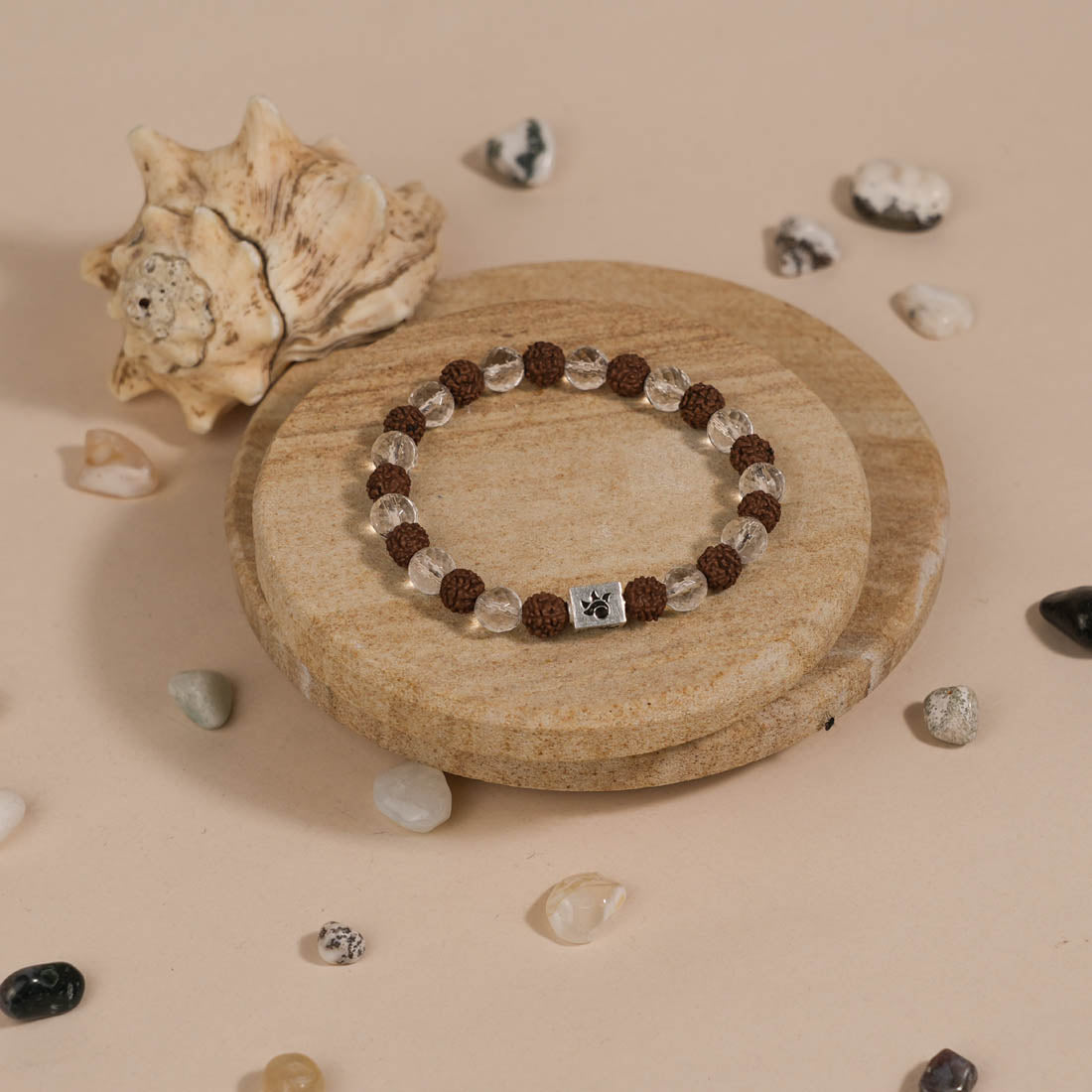 Authentic Rudraksha with Spatik Diamond Cut Beads Bracelet