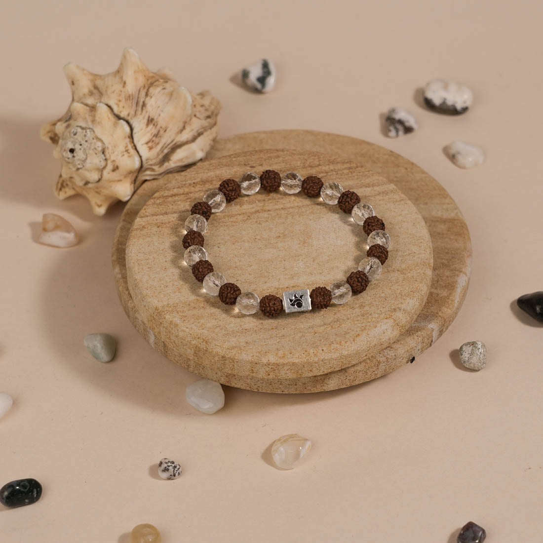 Rudraksha with Spatik Diamond Cut Beads Bracelet