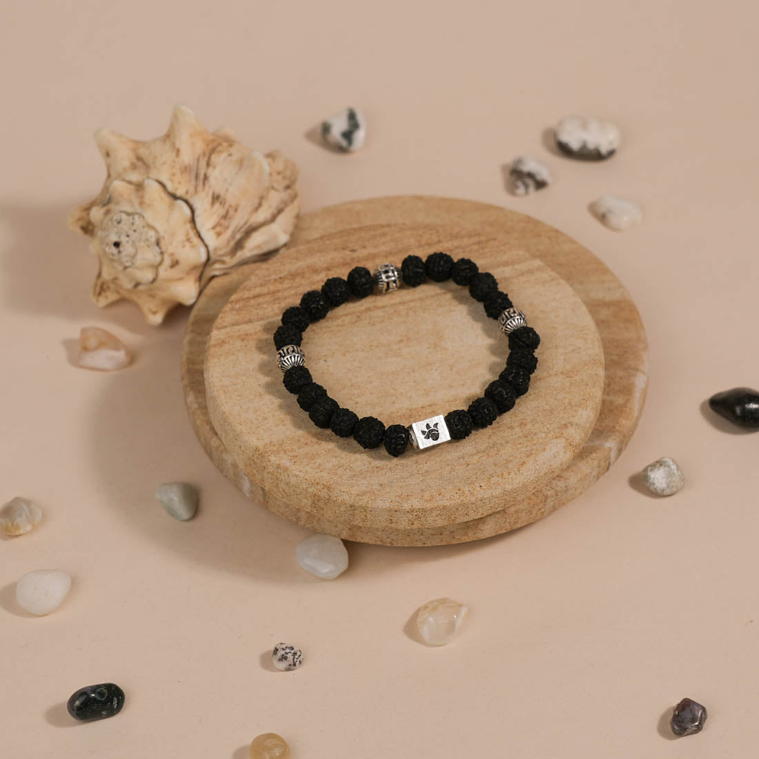 Authentic Black Rudraksha with Om Namah Shivay Silver Beads Bracelet