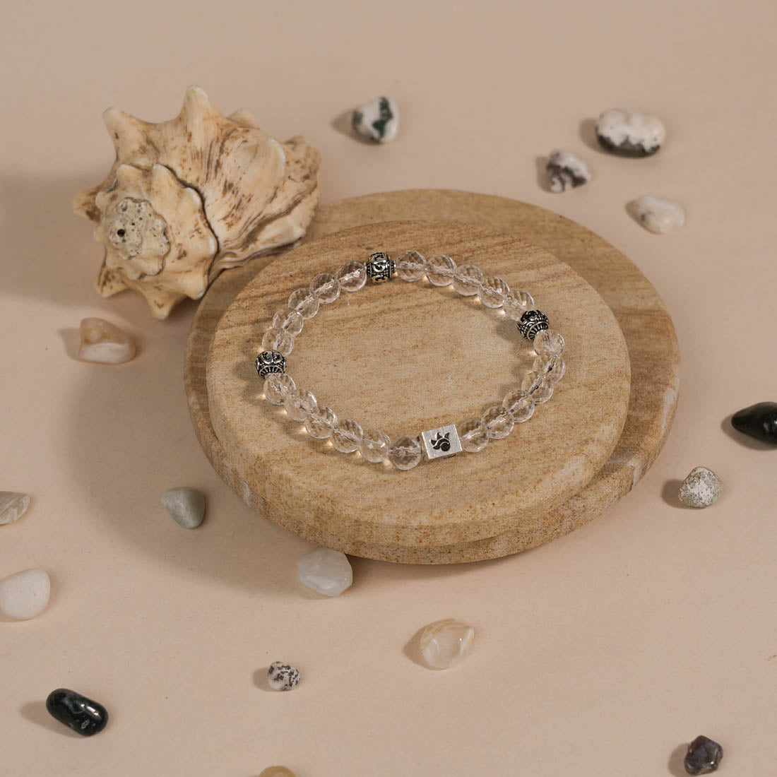 Authentic Spatik Diamond Cut Beads with Om Silver Beads Bracelet