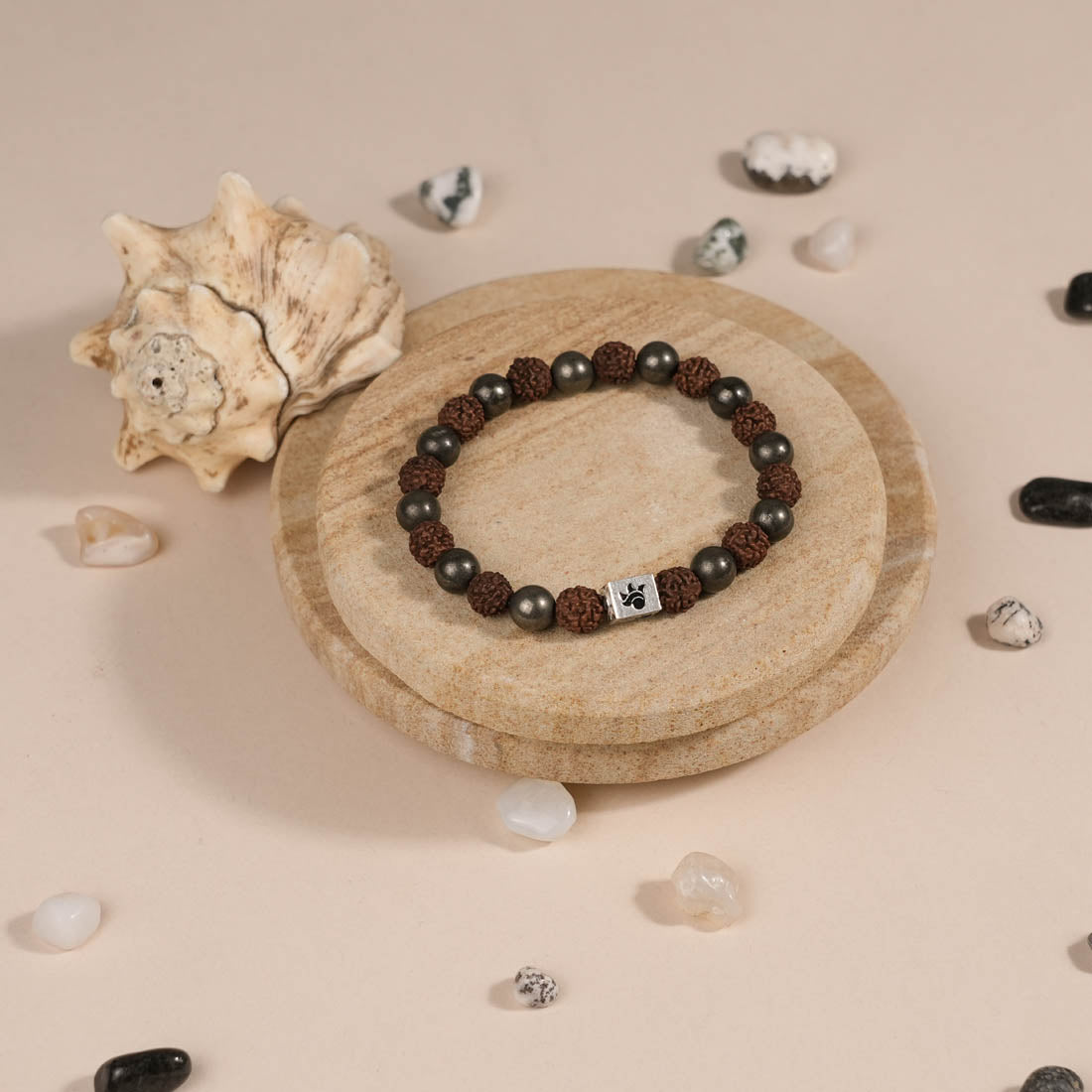 Authentic Rudraksha with Pyrite Beads Bracelet