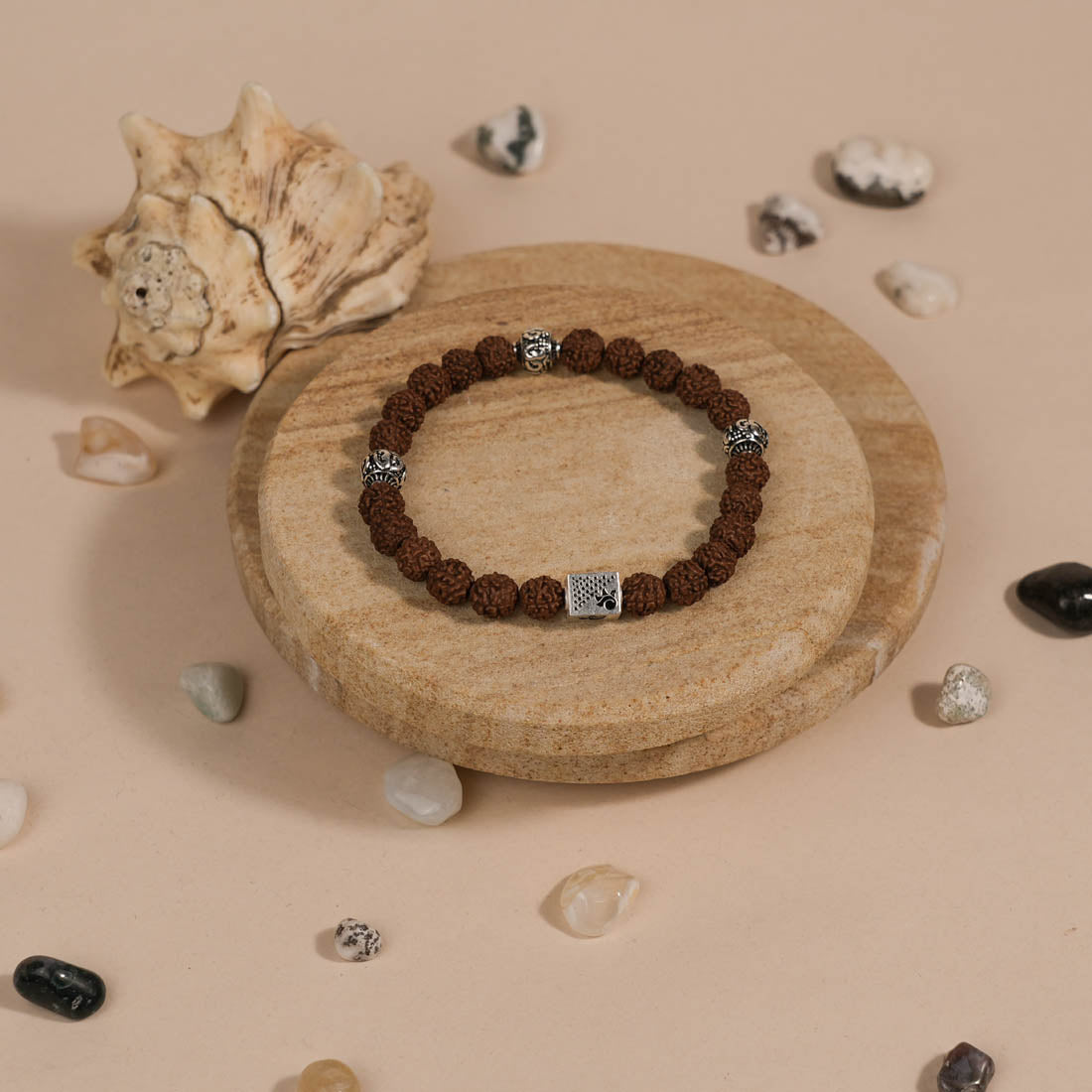 Authentic Rudraksha with Om Silver Beads Bracelet