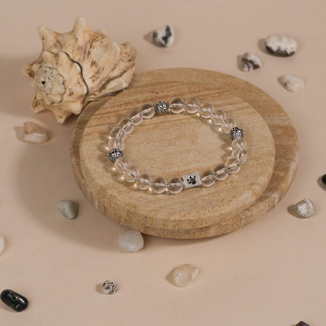 Spatik Beads with Om Namah Shivay Silver Beads Bracelet