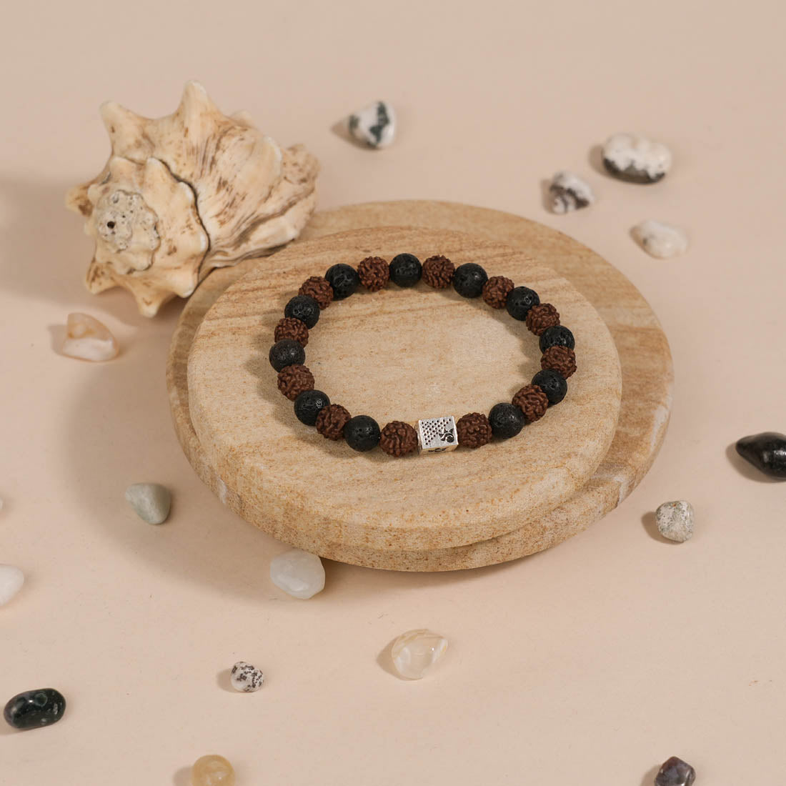 Authentic Rudraksha with Lava Beads Bracelet