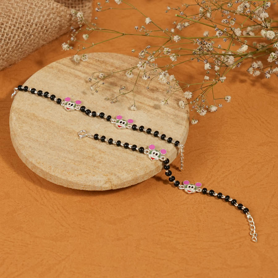 Authentic Black Beads Mickey Mouse Silver Nazariya for Kids