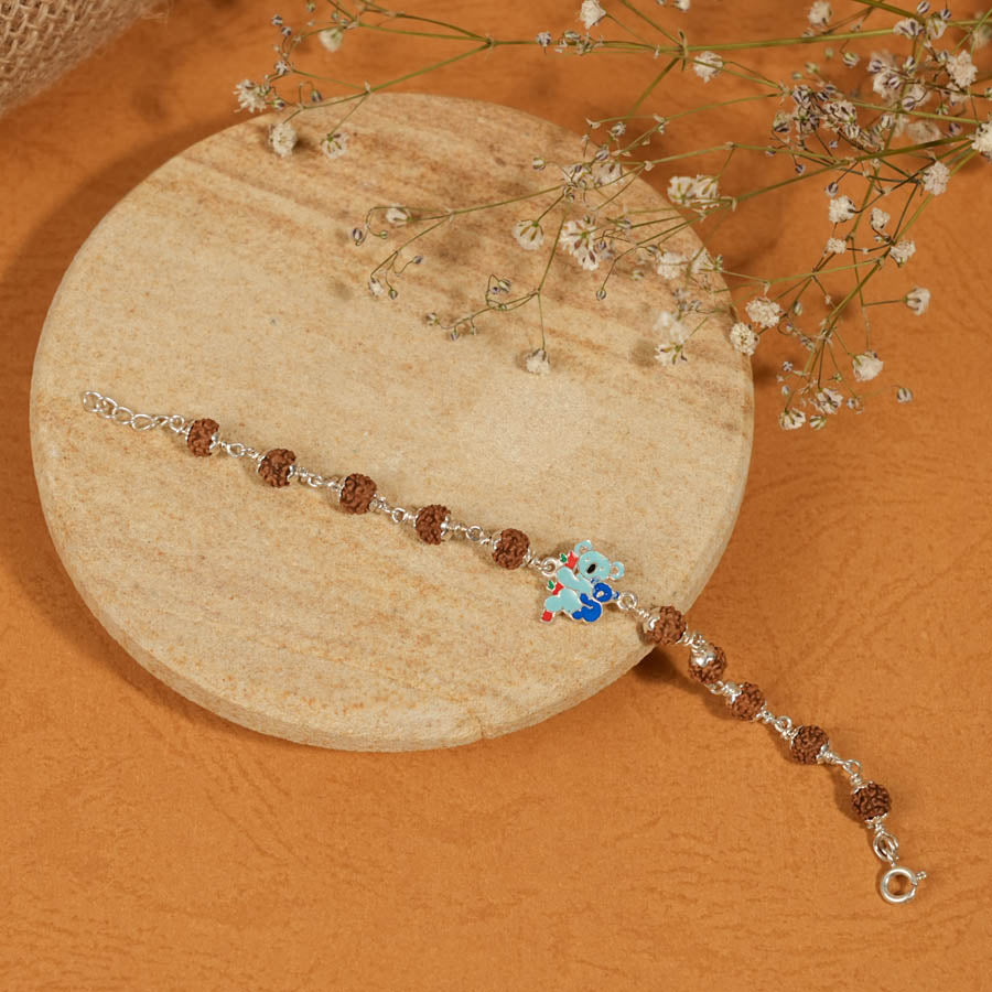 Authentic Rudraksha Silver Bracelet with Colorful Mama Koala Single Line for Kids