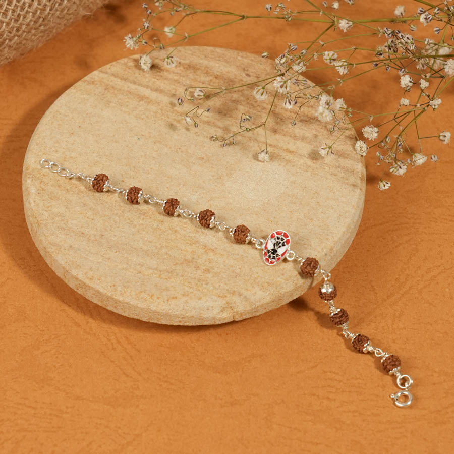 Authentic Rudraksha Silver Bracelet with Spiderman Single Line for Kids