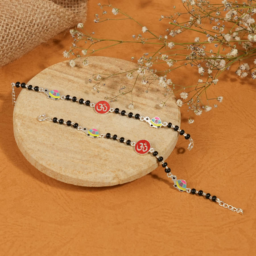 Authentic Black Beads Multicolor Tortoise Om Silver Nazariya for Kids