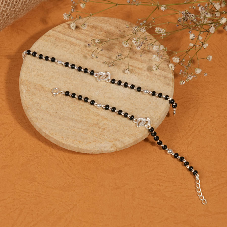 Authentic Black Beads with Silver Baby Feet Nazariya for Kids