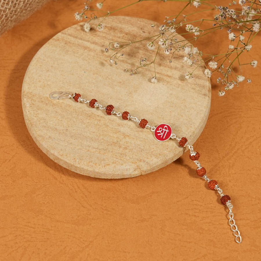 Rudraksha Silver Bracelet with Shree Single Line for Kids