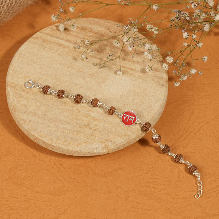 Authentic Rudraksha Silver Bracelet with Ram Single Line for Kids