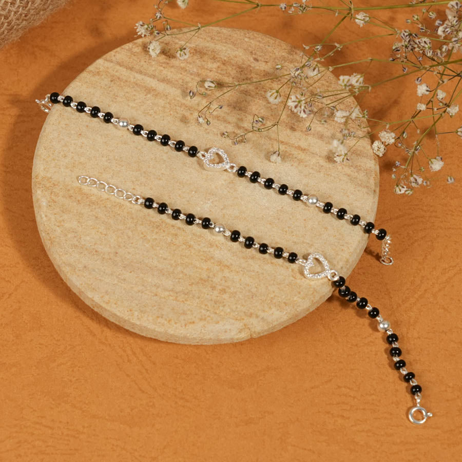 Authentic Black Beads and Silver Heart Nazariya for Kids