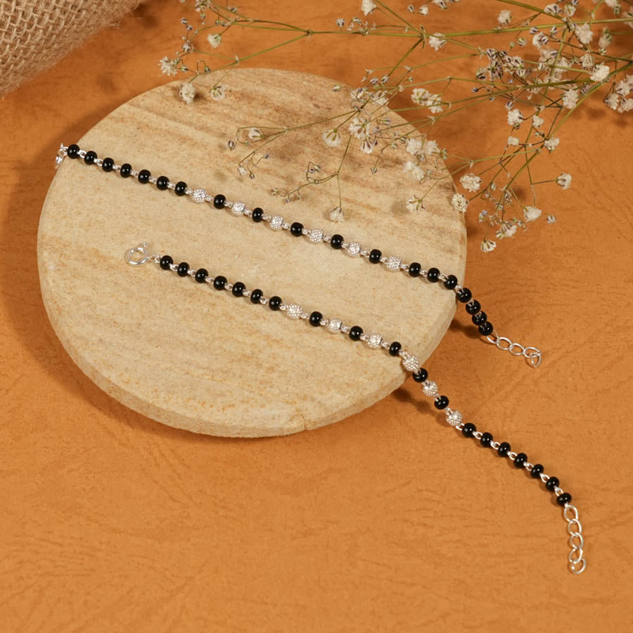 Authentic Real Black and Silver Beads Pattern Nazariya for Kids