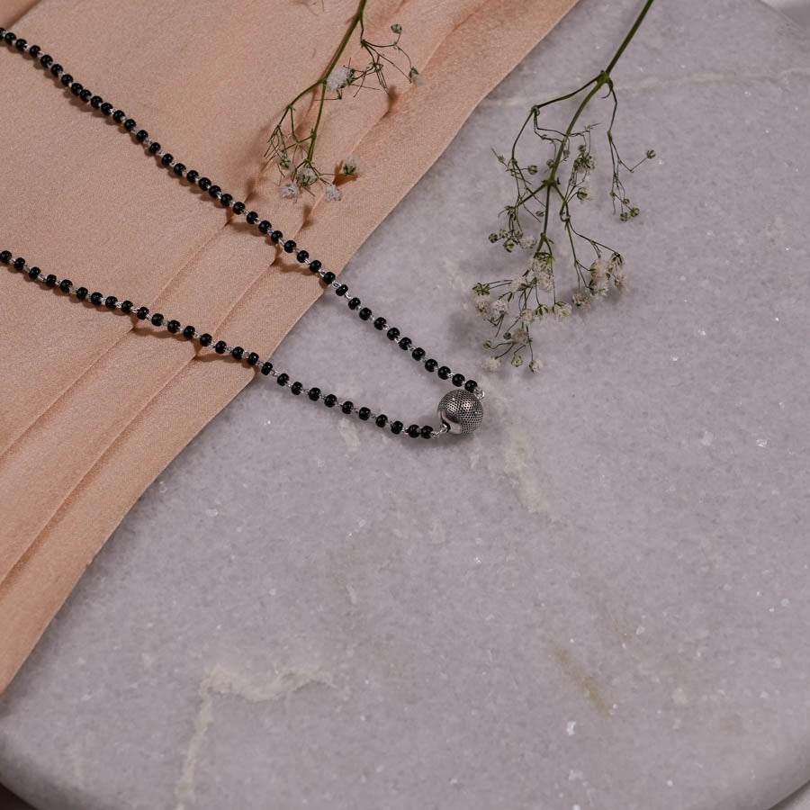 Real Black Beads Mangal Sutra with Silver Circular Pendant