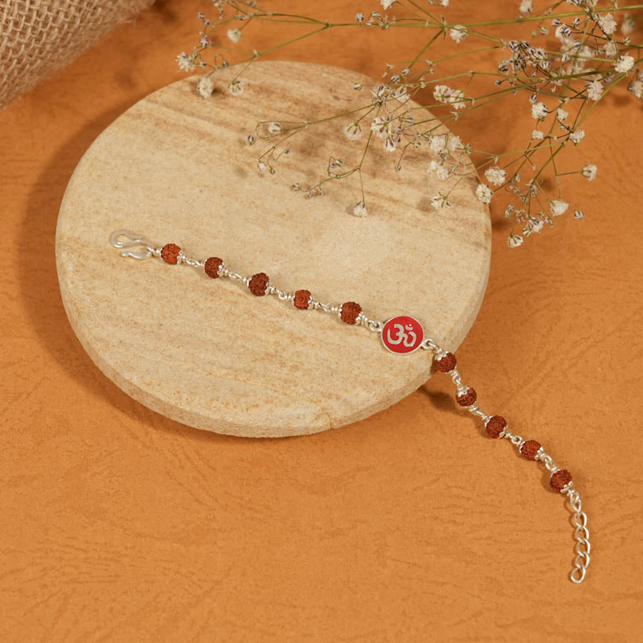 Authentic Rudraksha Silver Bracelet with Om Single Line for Kids