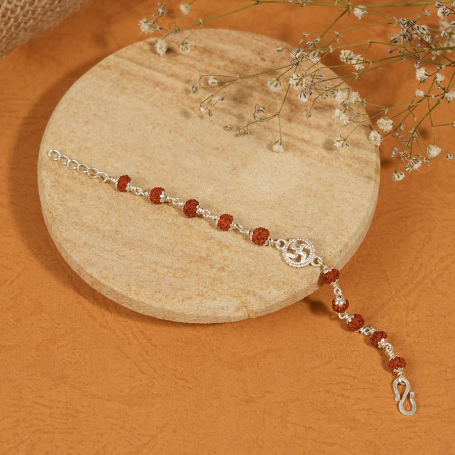Authentic Rudraksha Silver Bracelet with Om Single Line for Kids