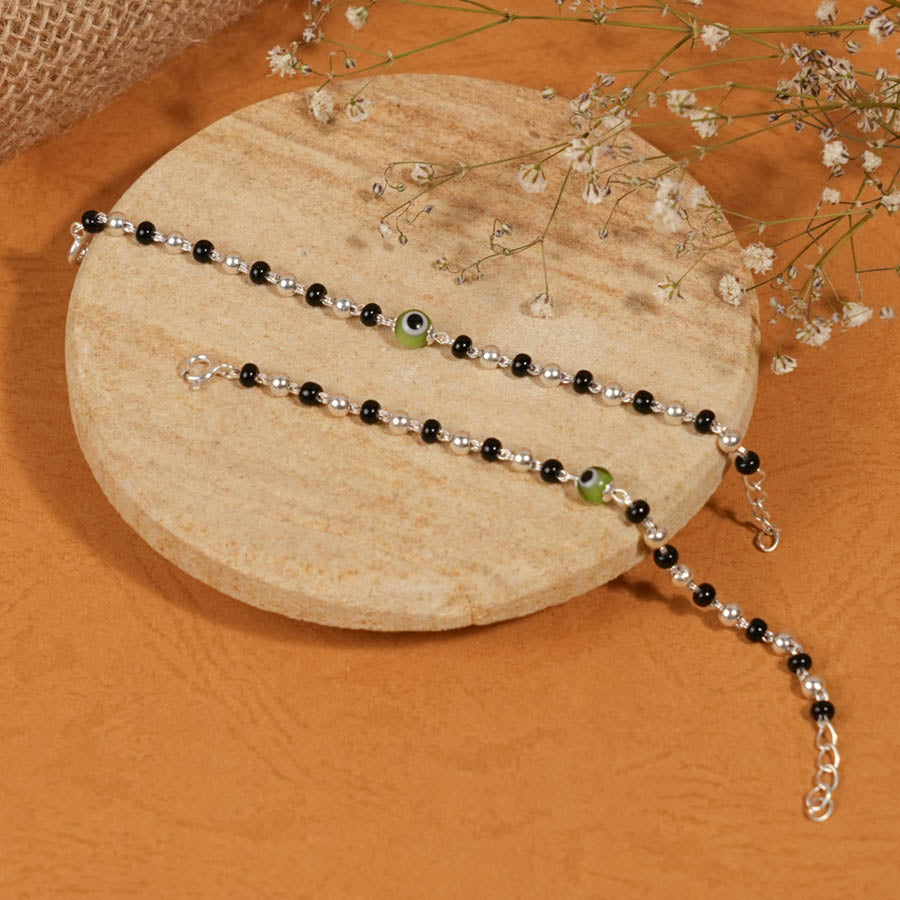 Authentic Black Silver and Green Beads Nazariya for Kids