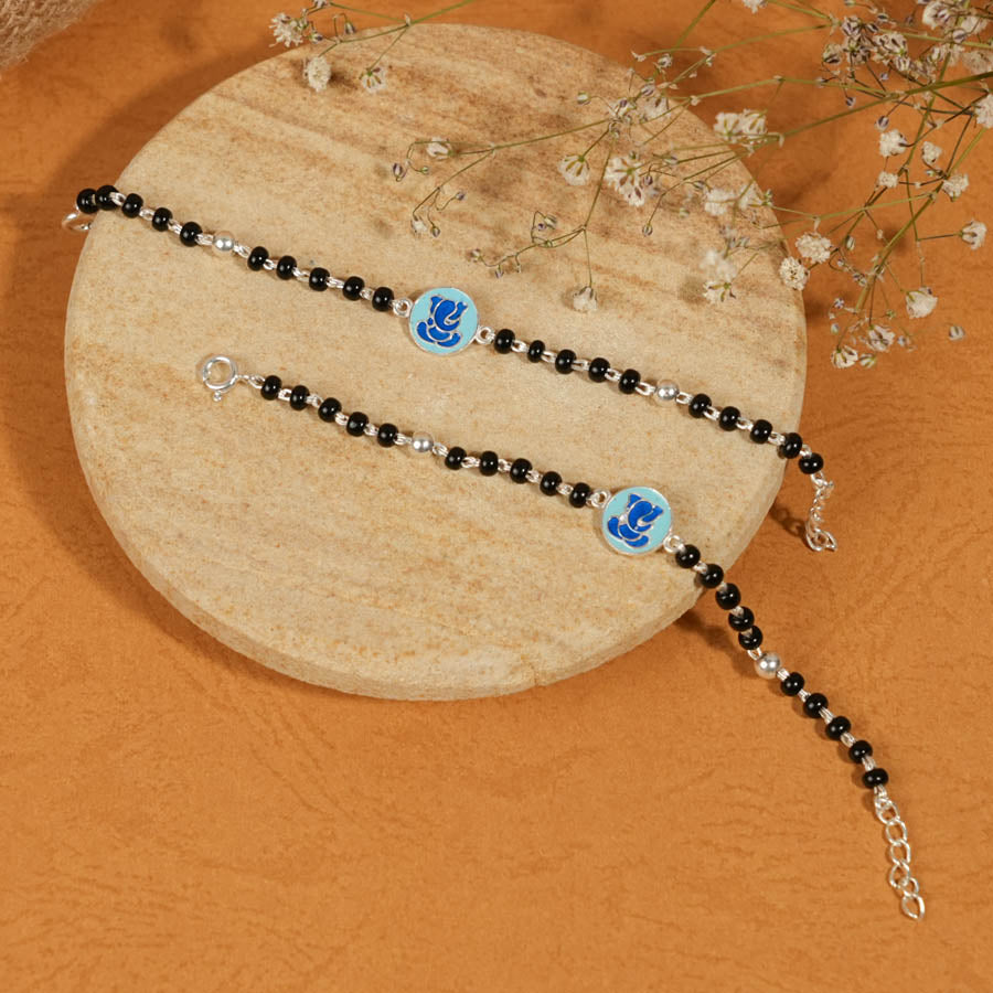 Authentic Black Beads Ganesh Silver Nazariya for Kids