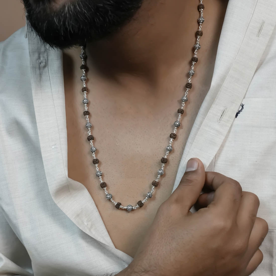 Buy Rudraksha Silver Mala (Om Beads)