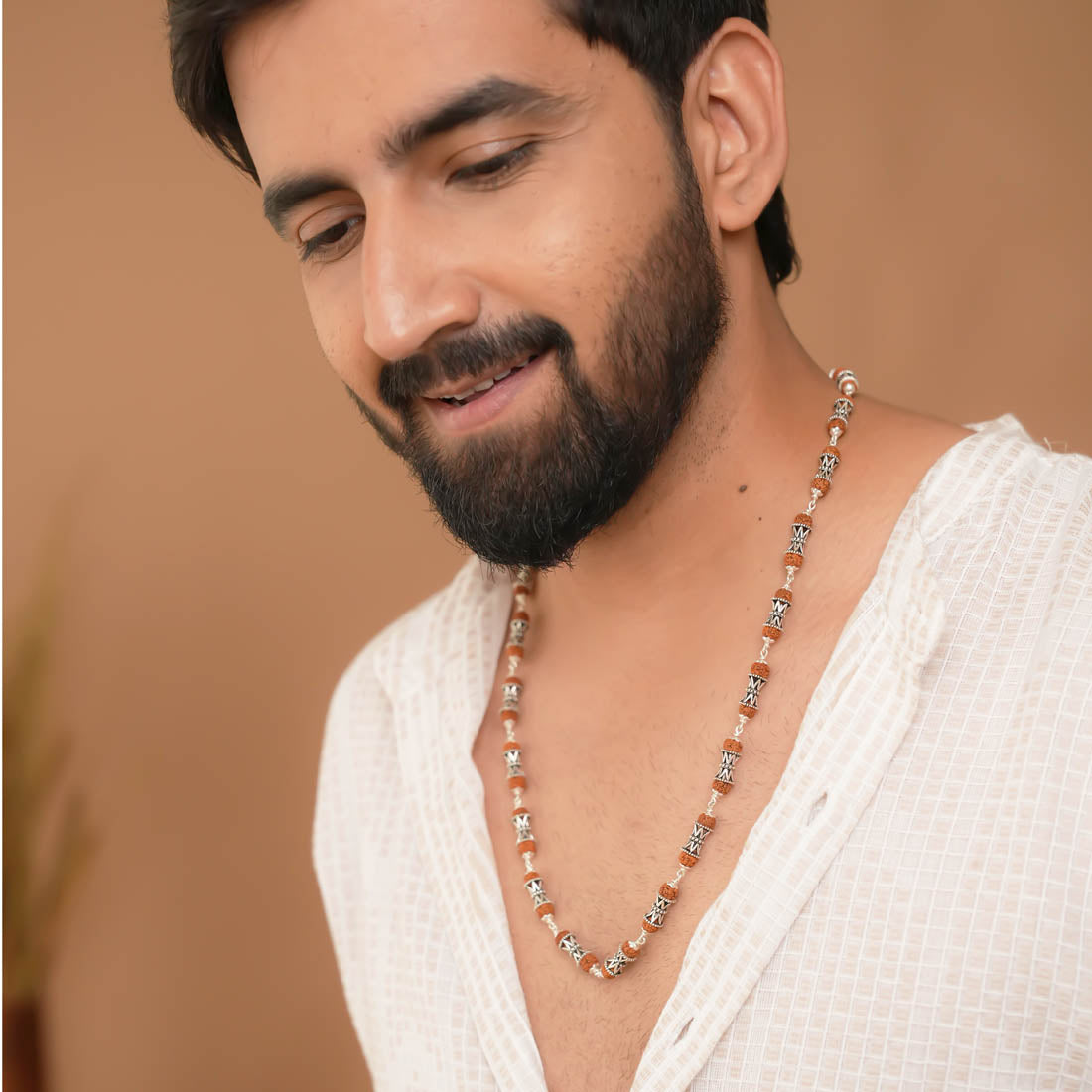 Buy Rudraksha Silver Mala (Damru Beads)