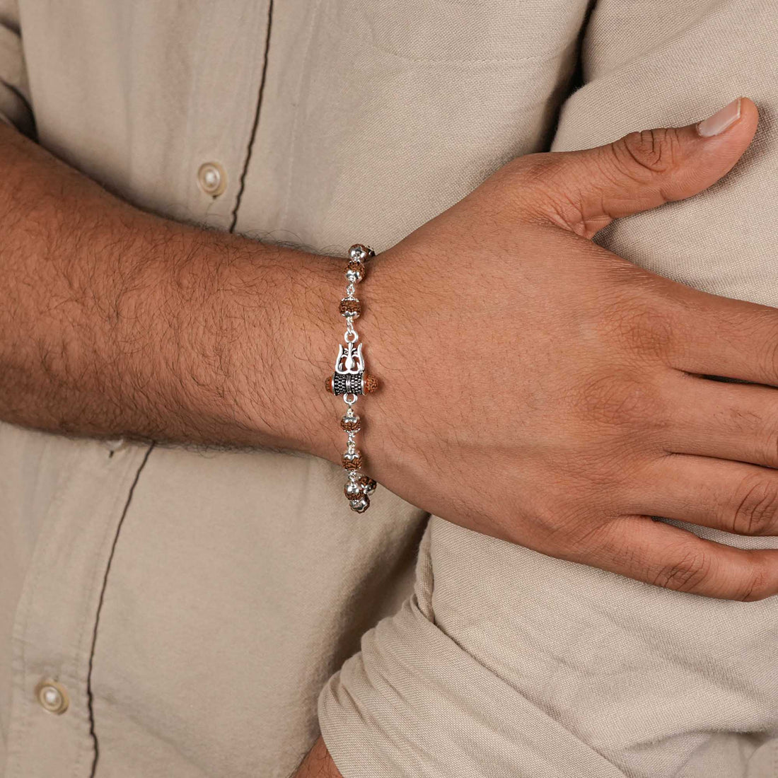 Authentic Rudraksha Silver Bracelet with Om Damru Bracelet