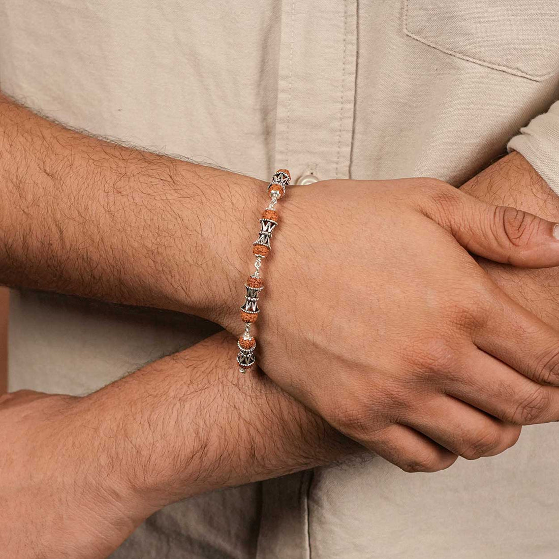 Authentic Rudraksha Silver Damaru Bracelet