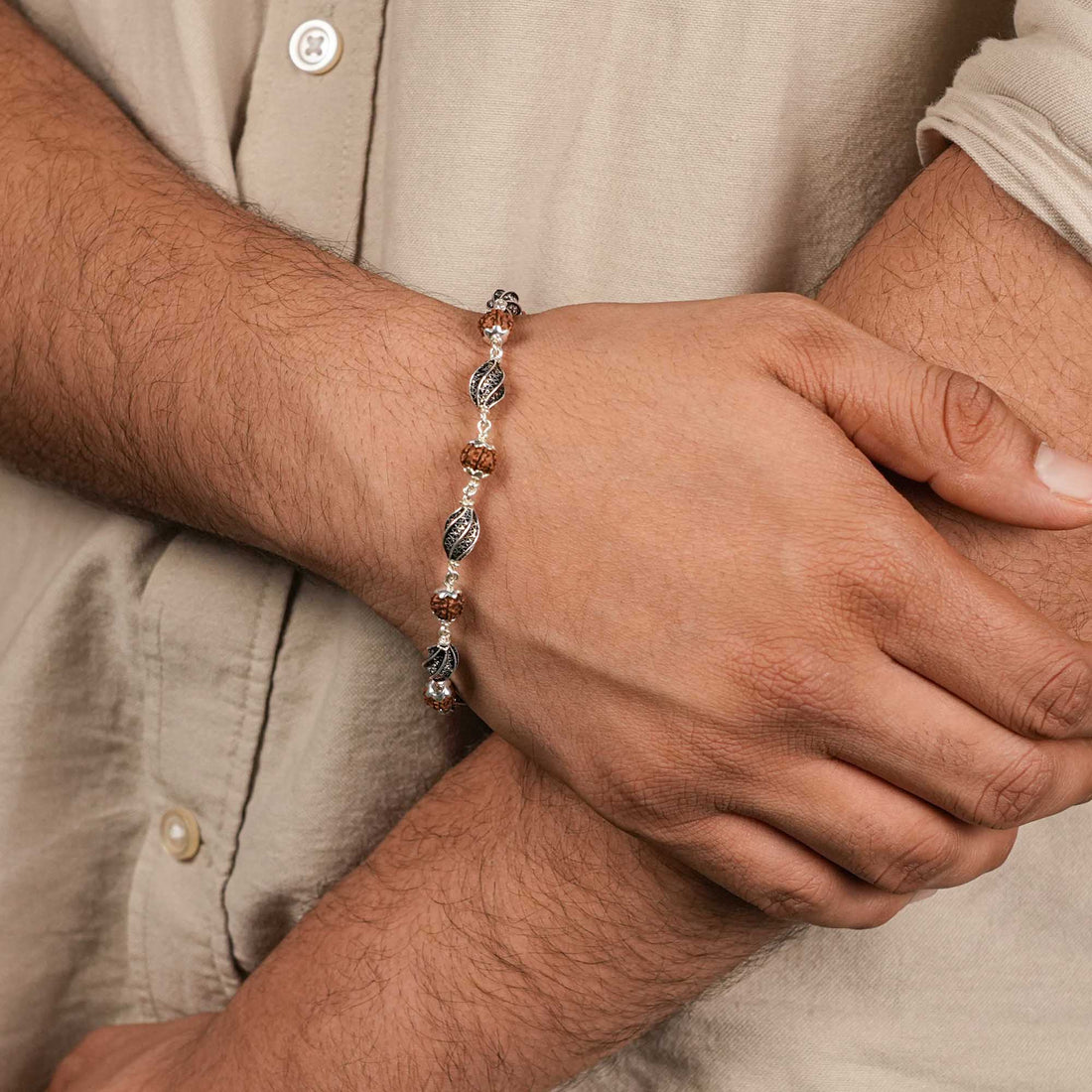 Buy Rudraksha Silver Marquise Beads Bracelet.