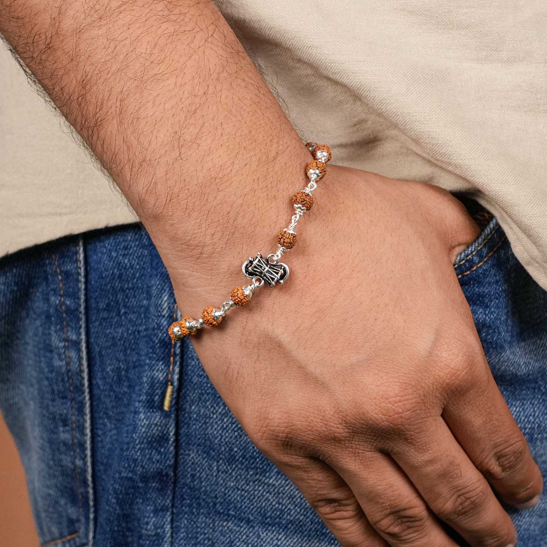 Buy Rudraksha Silver Shiva Damru Bracelet Single