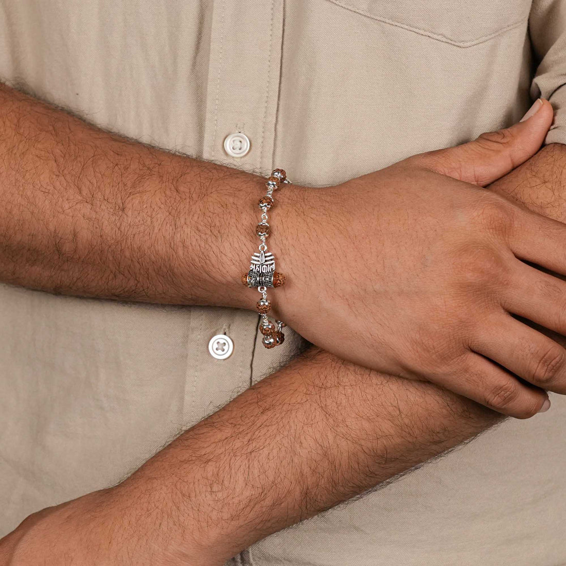 Rudraksha Silver Trinetra Mahakaal Bracelet