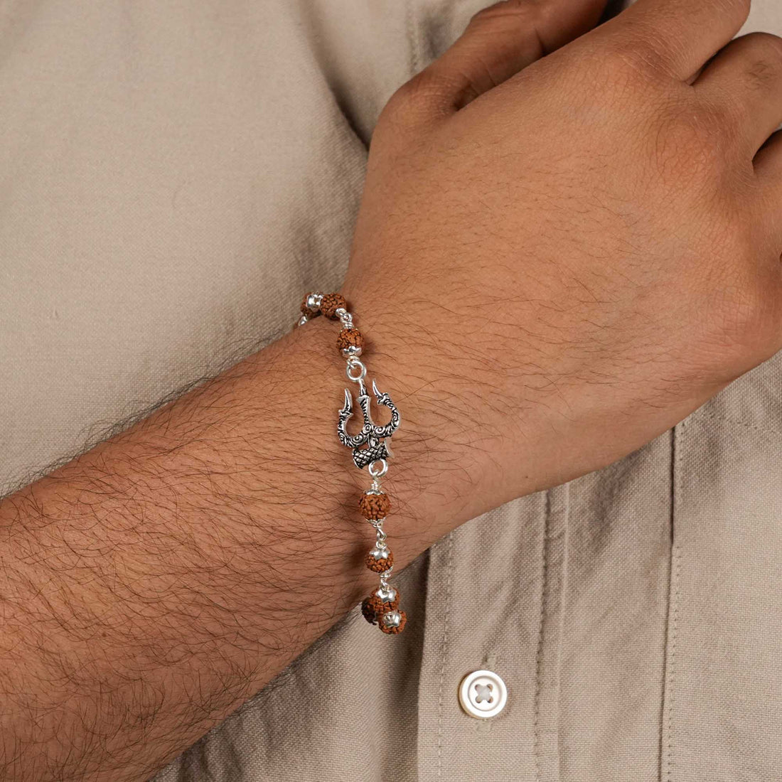 Rudraksha Silver Trishul Bracelet