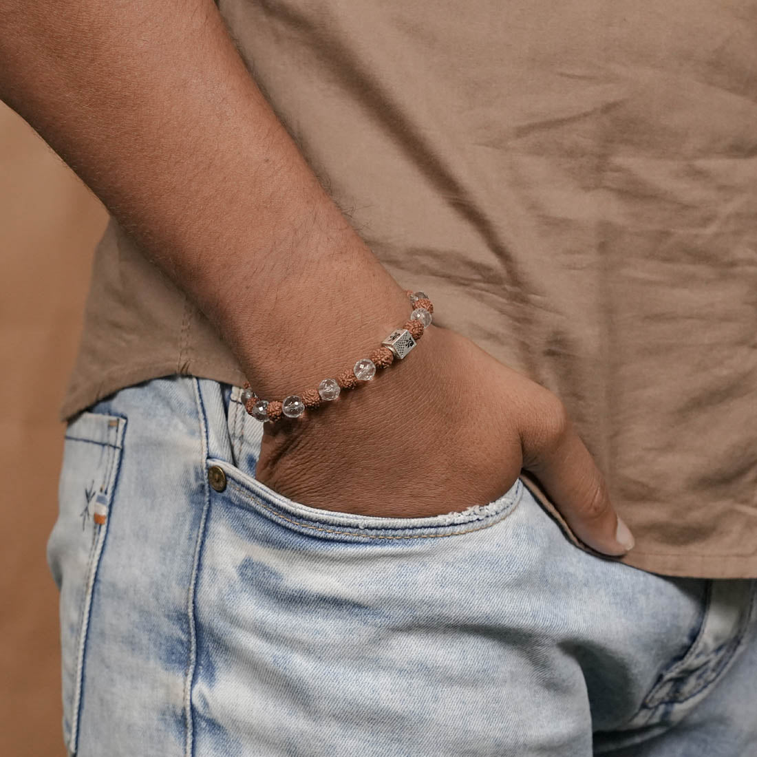 Rudraksha with Spatik Diamond Cut Beads Bracelet