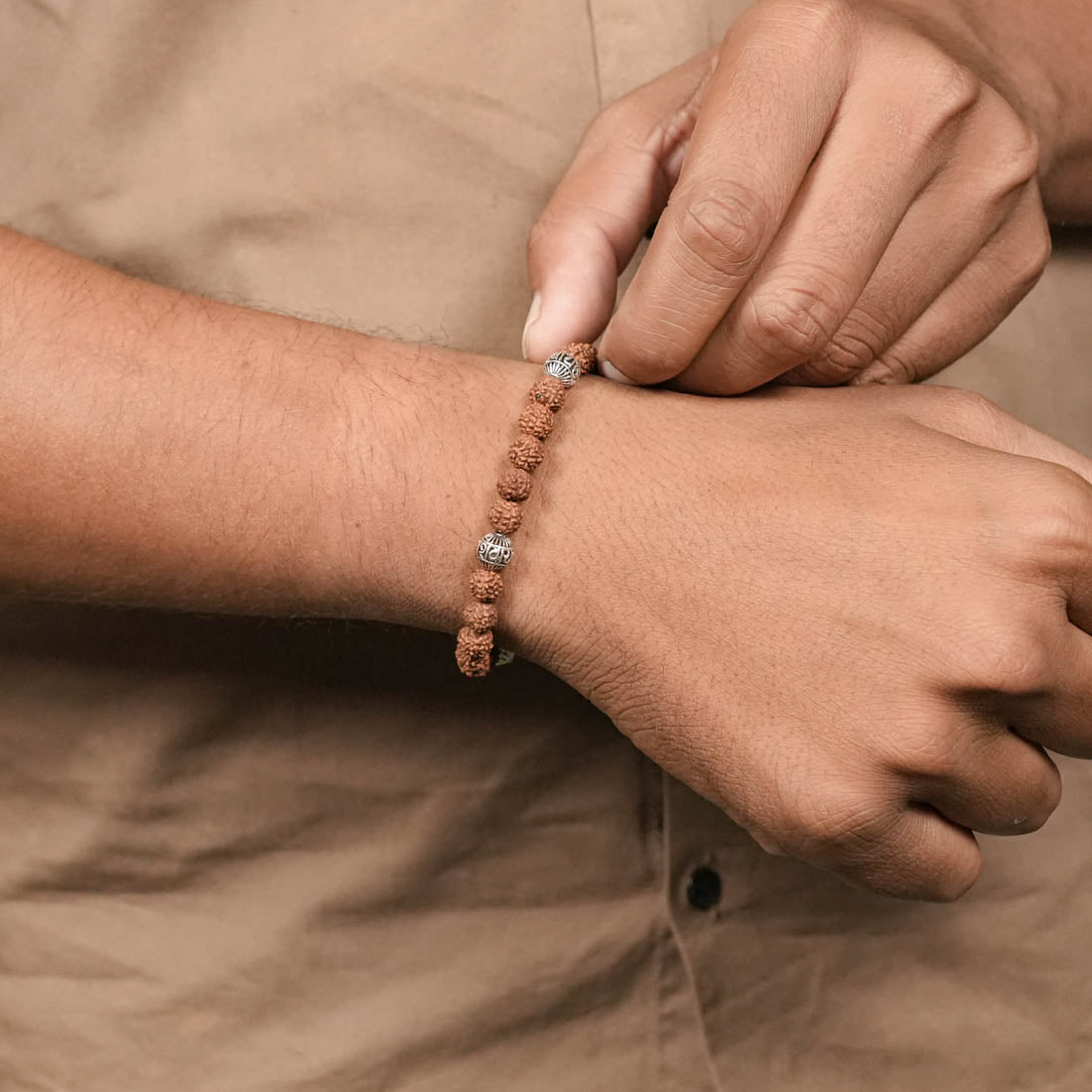 Rudraksha with Om Namah Shivay Silver Beads Bracelet
